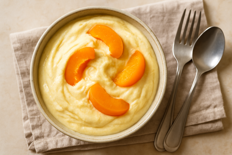 Gelato cremoso albicocche e quark senza gelatiera servito in coppetta con mandorle tostate