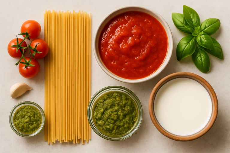 Pasta alle 3P: pomodoro, panna e pesto per un primo che ti salva la cena