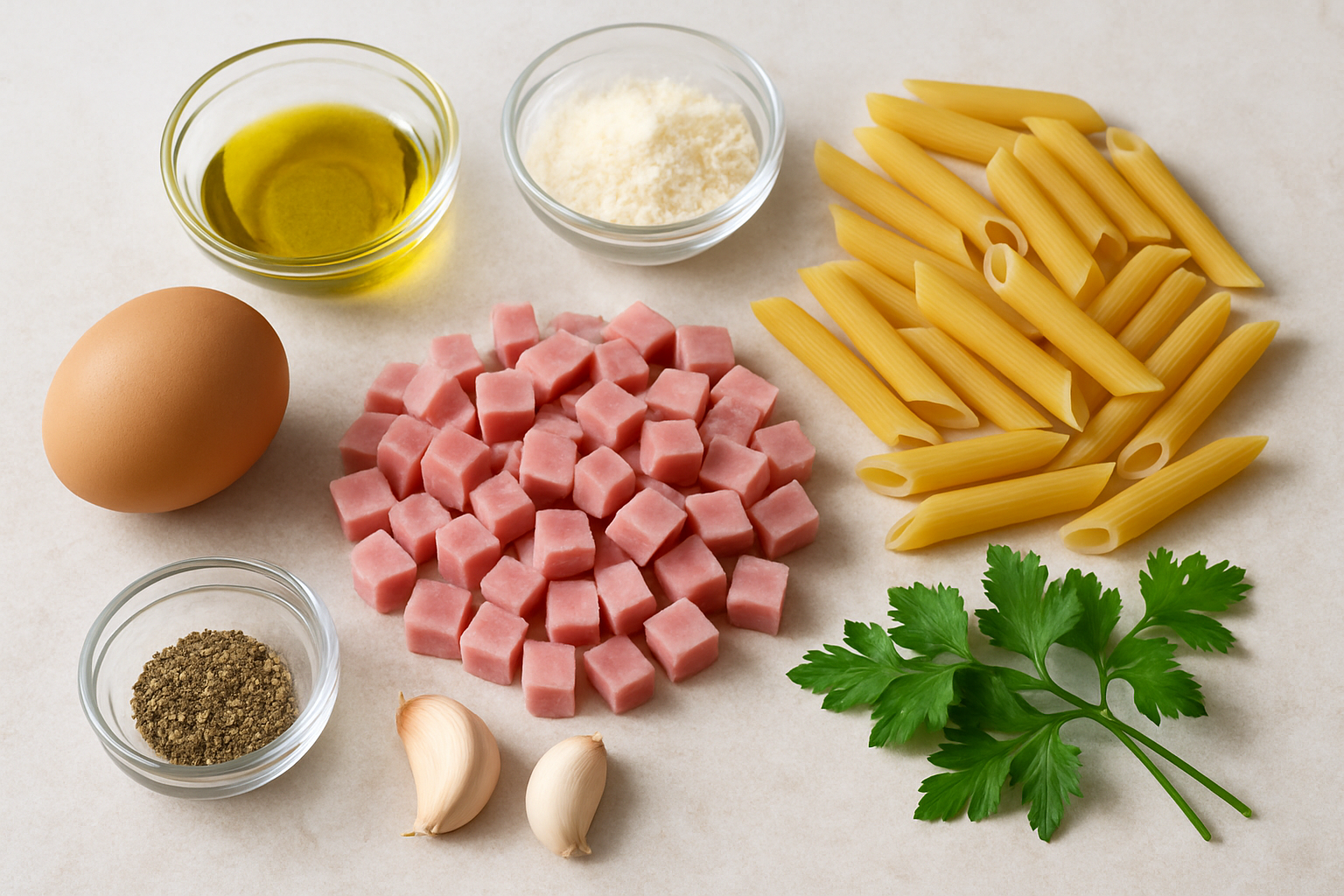 pasta con prosciutto cotto a dadini — ingredienti