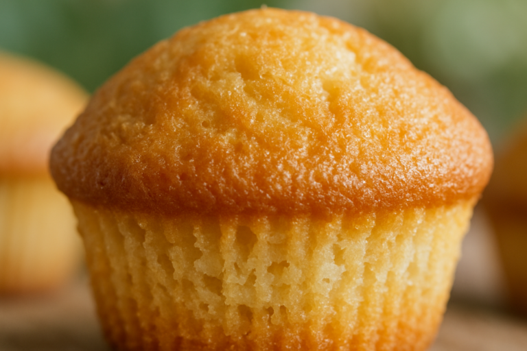 Muffin all'acqua super soffici appena sfornati su un piatto bianco, morbidi e dorati con pirottini colorati