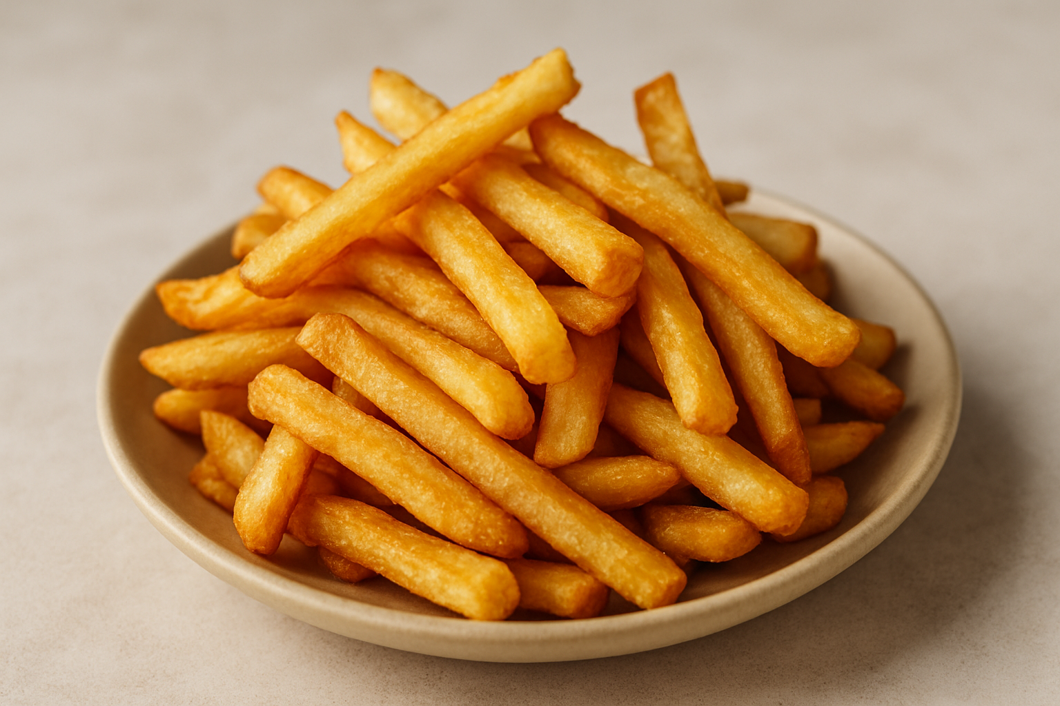 Patate fritte croccanti e dorate preparate con tecnica a temperatura bassa e acqua fredda per eliminare l’amido
