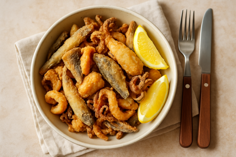 Filetti di pesce fritto con miscela di farine croccante serviti con limone e insalata fresca