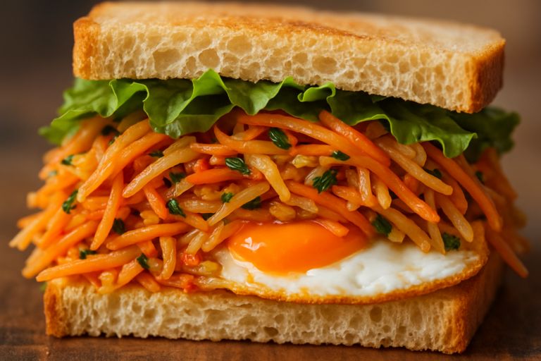 Sandwich coreano facile e sano con uova, prosciutto, formaggio e verdure croccanti su pane morbido