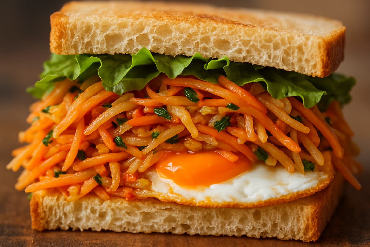 Sandwich coreano facile e sano con uova, prosciutto, formaggio e verdure croccanti su pane morbido