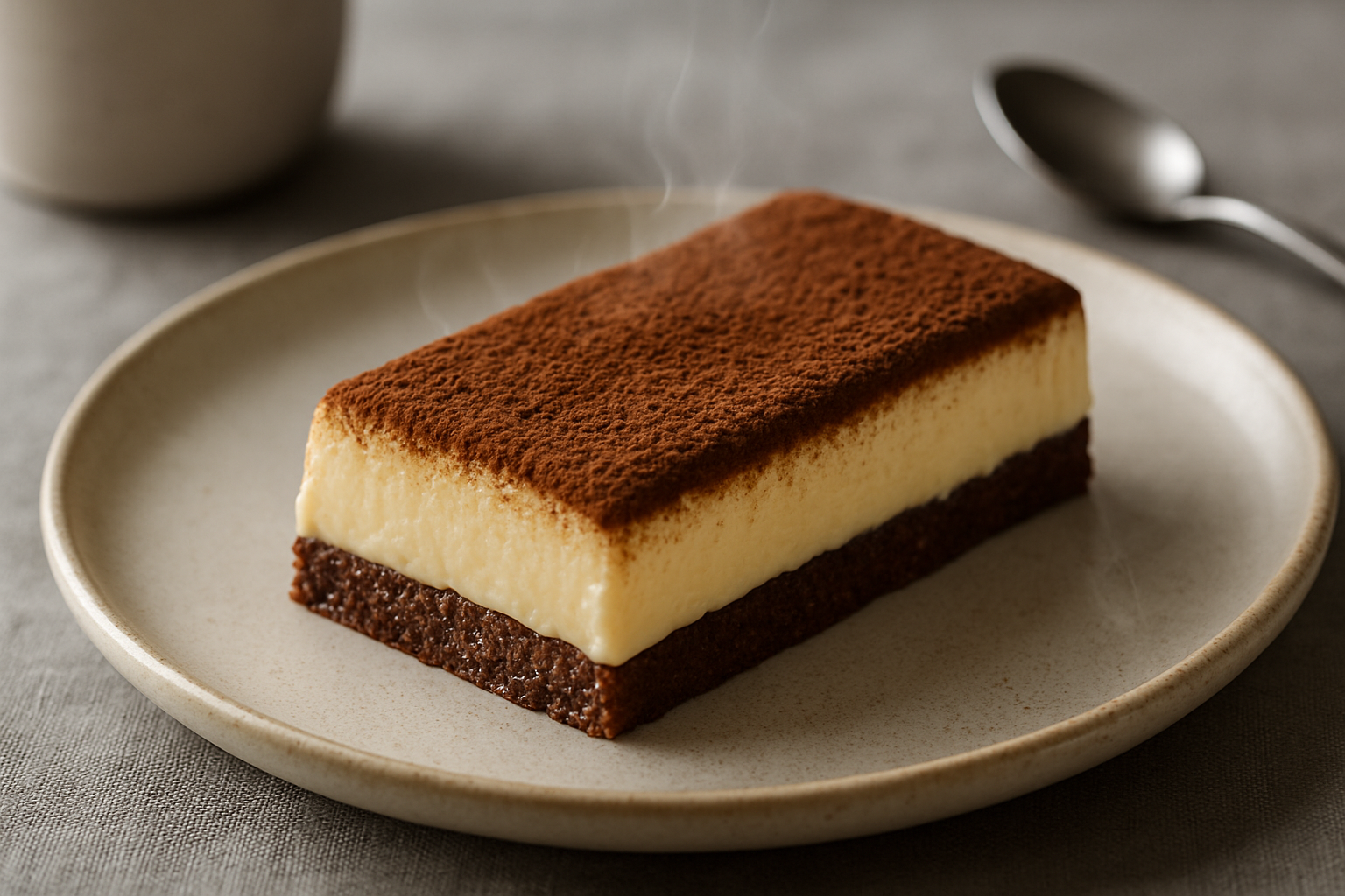 fetta di torta lingotto senza cottura con biscotti, crema pasticcera e gocce di cioccolato su piatto bianco