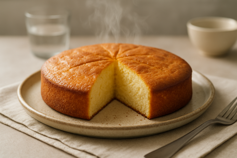 fetta di torta allo yogurt senza lievito soffice e dorata con scorza di limone grattugiata